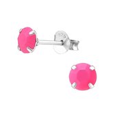 Aramat jewels ® - Kinder oorbellen rond 925 zilver fel roze 5mm