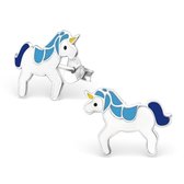 Aramat jewels ® - Kinder oorbellen unicorn eenhoorn 925 zilver blauw 15mm x 11mm