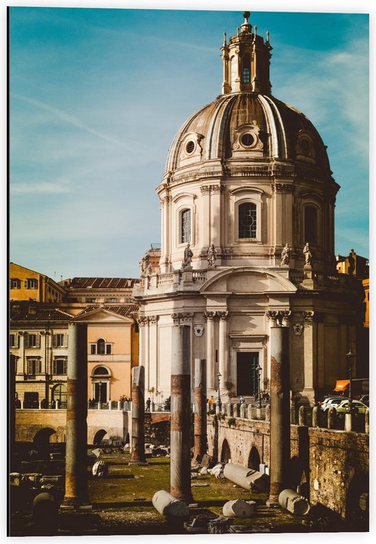 Dibond - Piazza Venezia Gebouw in Rome - 40x60cm Foto op Aluminium (Wanddecoratie van metaal)
