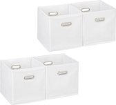 Relaxdays 4x opbergbox stof - opvouwbaar - opbergmand - 30 cm - kast organizer – wit