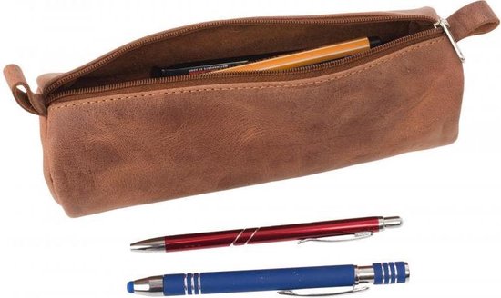 Rouleau de stylos en cuir de Luxe avec fermeture éclair - Pochette en Cuir  | École -... | bol.com
