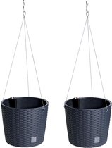 Set van 4x stuks kunststof Rato antraciet hangende rotan bloempotten/plantenpotten - 25 cm -  Binnen/buiten decoratie hang bloempot/plantenpot