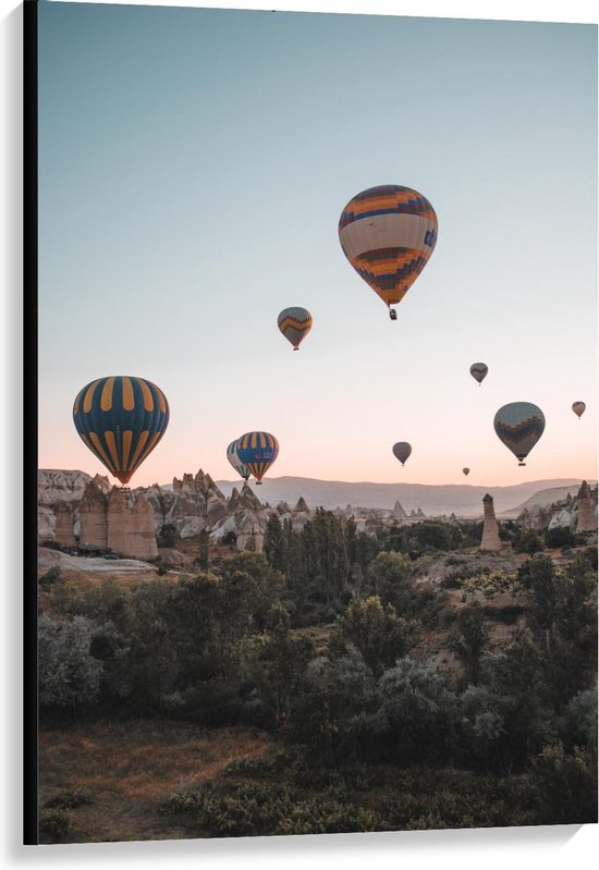 Canvas  - Luchtballonnen boven Tempels - 80x120cm Foto op Canvas Schilderij (Wanddecoratie op Canvas)