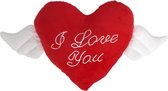 Pluche hartjes Valentijn cadeau kussen rood met vleugels I love you - 65 x 30 cm - Valentijnsdag/moederdag cadeaus
