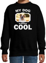 Britse bulldog honden trui / sweater my dog is serious cool zwart - kinderen - Britse bulldogs liefhebber cadeau sweaters 9-11 jaar (134/146)