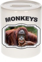 Dieren liefhebber gekke orangoetan spaarpot  9 cm jongens en meisjes - keramiek - Cadeau spaarpotten apen liefhebber