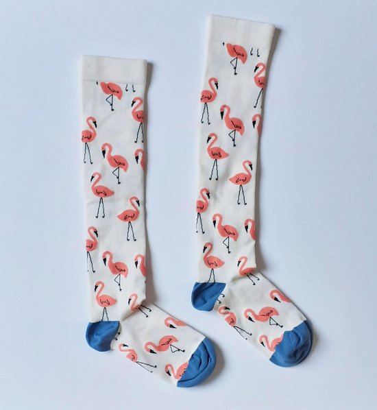 Leuke steunkousen klasse 2 - Flamingo - Maat S/M - Snuggle Socks | bol.com