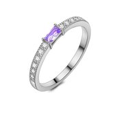 Twice As Nice Ring in zilver, baguette zirkonia, amethyst kleur, kleine zirkonia 58