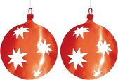 2x stuks kerstballen hangdecoratie rood 40 cm - Grote kartonnen kerstversiering decoraties