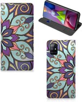 Smartphone Hoesje Geschikt voor Samsung Galaxy M51 Mobiel Bookcase Paarse Bloem
