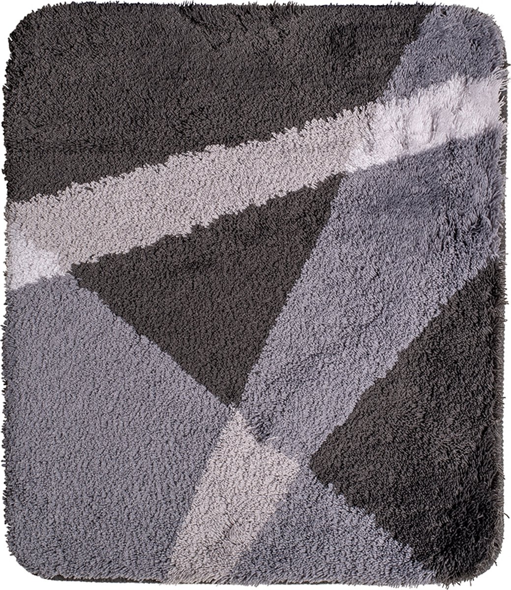 Badmat grijs gestreept 60x90cm-Antislip onderkant