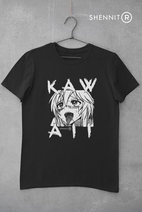 Kawaii Hentai Ahegao T-Shirt | Anime Waifu Cute | Manga Comic Style | Zwart Maat XL