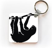 Porte-clés paresseux illustration - Une illustration en noir et blanc d'un porte-clés paresseux en plastique - porte-clés carré avec photo