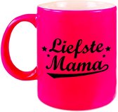 Liefste mama mok / beker neon roze voor Moederdag/ verjaardag 330 ml