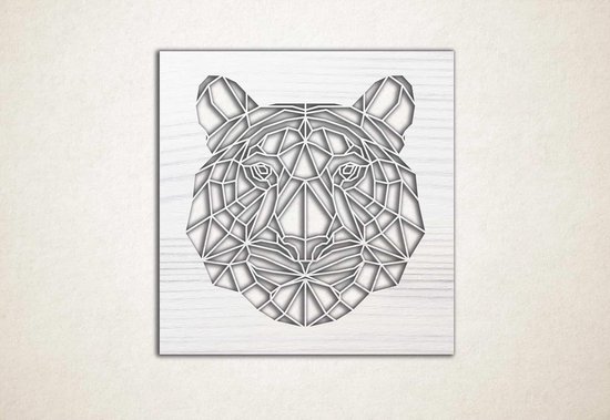 Line Art - Tijger vierkant - XS - 25x25cm - EssenhoutWit - geometrische wanddecoratie