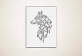 Line Art - Wolf vierkant 2 - XS - 30x23cm - Wit - geometrische wanddecoratie