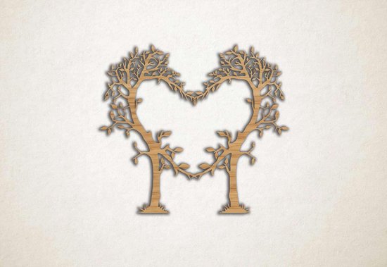 Wanddecoratie - Bomen in vorm van hart liefde - M - 60x69cm - Eiken - muurdecoratie - Line Art
