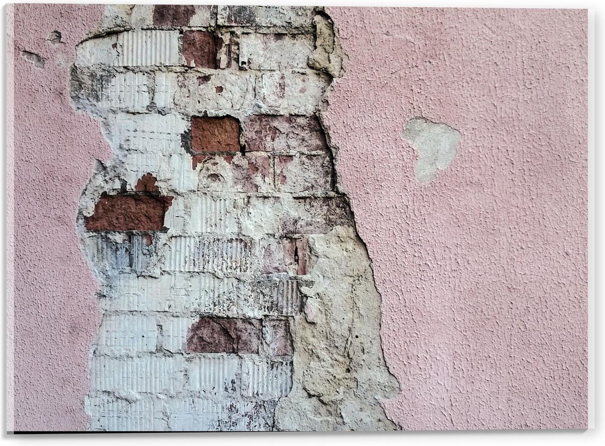 Acrylglas - Bakstenen Muur met Roze Verf - 40x30cm Foto op Acrylglas (Wanddecoratie op Acr