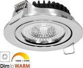 LED inbouwspot Chroom - Dimbaar - 5 Watt - 1800-2700K Dim To Warm - IP65 (Stof, spat en straalwaterdicht) - Inbouwdiepte 23 mm
