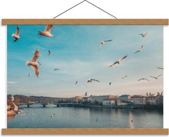 Schoolplaat – Vogels boven het Water in Stad - 60x40cm Foto op Textielposter (Wanddecoratie op Schoolplaat)