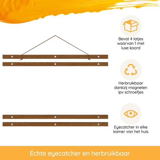 Porte-affiche (50 cm) en bois foncé avec fermeture magnétique | 50 x 70 | système de suspension d'affiche - cadre d'affiche - cadre d'affiche - clip d'affiche - support d'affiche