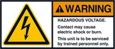 Warning Hazardous voltage sticker, ANSI, 2 per vel 35 x 80 mm