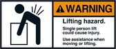 Warning Lifting hazard sticker, ANSI 70 x 160 mm