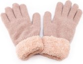 Roze gebreide handschoenen met nepbont voor dames - Warme handschoenen voor vrouwen