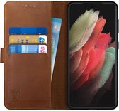 Rosso Deluxe Echt Leer Book Case Hoesje Geschikt voor Samsung Galaxy S21 Ultra | Ruimte voor drie pasjes | Portemonnee Book Case | Met Pasjeshouder | Bruin