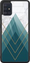 Samsung A71 hoesje glas - Geometrisch blauw - Hard Case - Zwart - Backcover - Print / Illustratie - Blauw