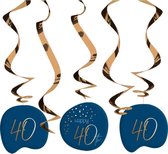 Folat - Hangdecoratie Elegant True Blue 40 Jaar - 5 stuks