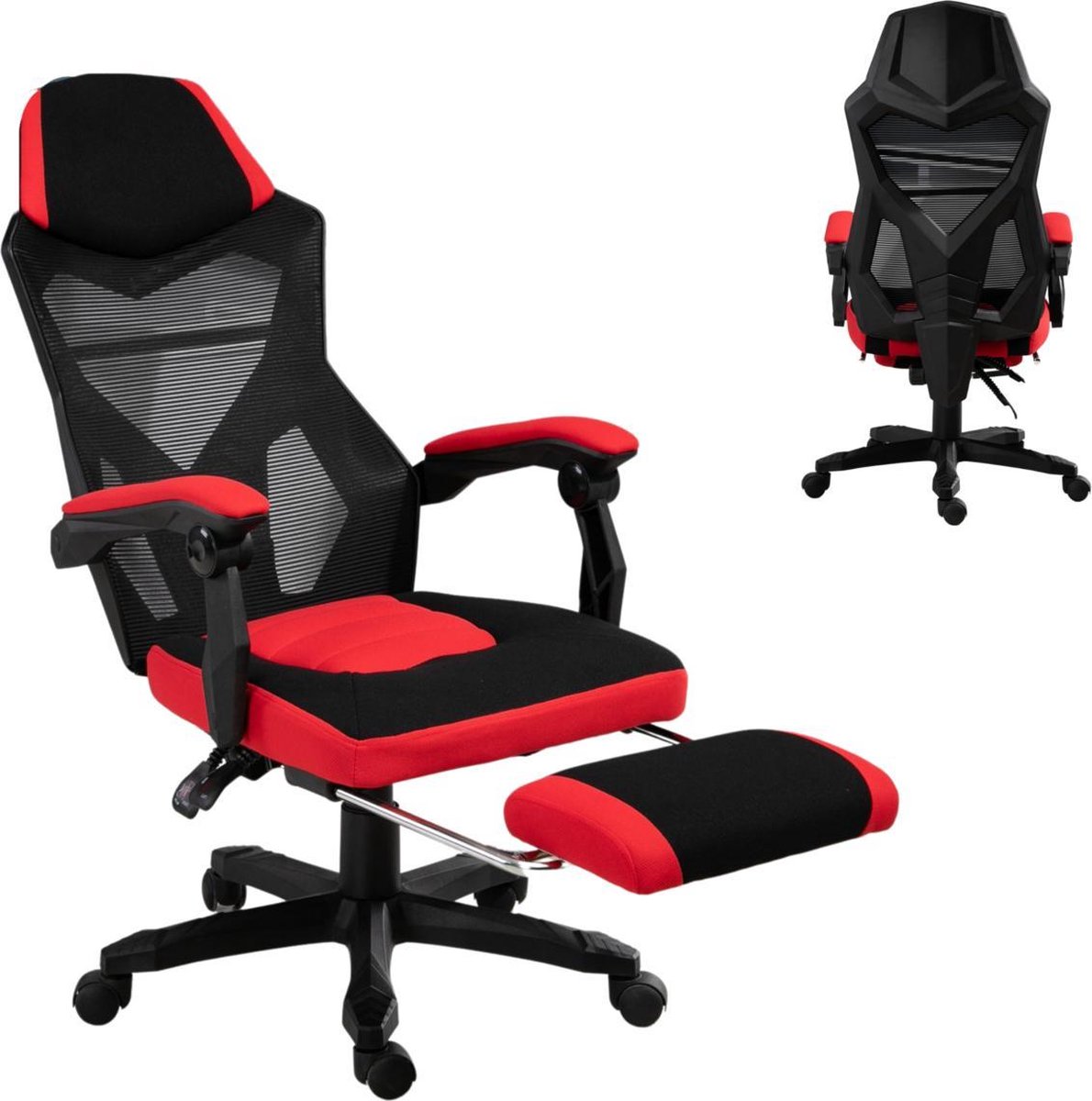 Game Stoel - Gaming stoel - Gaming chair - Met voetensteun - Racing style - Zwart/Rood - Merkloos