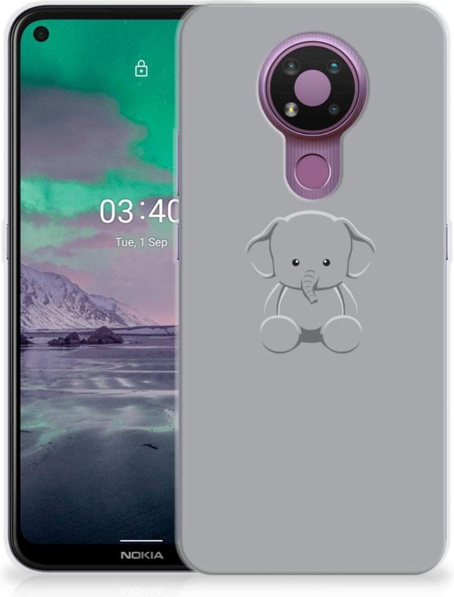 Nokia 3.4 Telefoonhoesje met Naam Grijs Baby Olifant