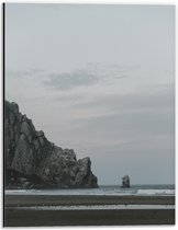 Dibond - Rots aan Verlaten Strand  - 30x40cm Foto op Aluminium (Wanddecoratie van metaal)