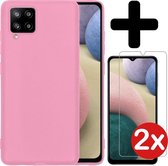 Samsung A12 Hoesje Siliconen Case Licht Roze Met 2x Screenprotector - Samsung Galaxy A12 Hoesje Lichtroze Siliconen Case Cover - Samsung A12 Hoes Siliconen Met 2x Screenprotector