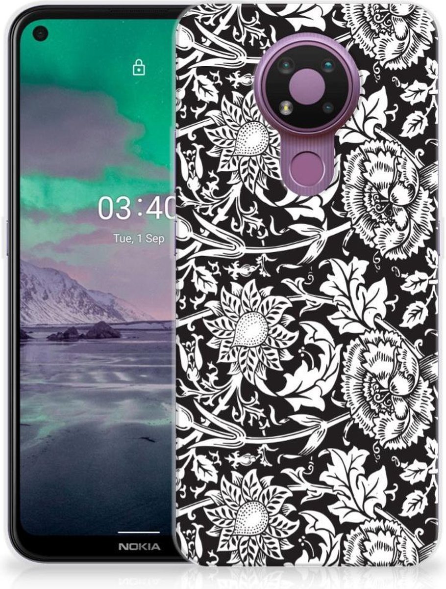 Back Cover voor Nokia 3.4 TPU Case Black Flowers