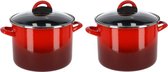 Set van 2x stuks rvs rode kookpan/pannen Cuenca met glazen deksel 20 cm 7 liter