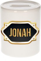 Jonah naam cadeau spaarpot met gouden embleem - kado verjaardag/ vaderdag/ pensioen/ geslaagd/ bedankt