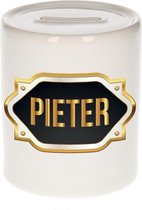 Pieter naam cadeau spaarpot met gouden embleem - kado verjaardag/ vaderdag/ pensioen/ geslaagd/ bedankt