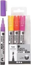 Glas- & Porseleinstiften, lijndikte: 1-2 mm, geel, paars, oranje, lichtrood, dekkend, 4stuks