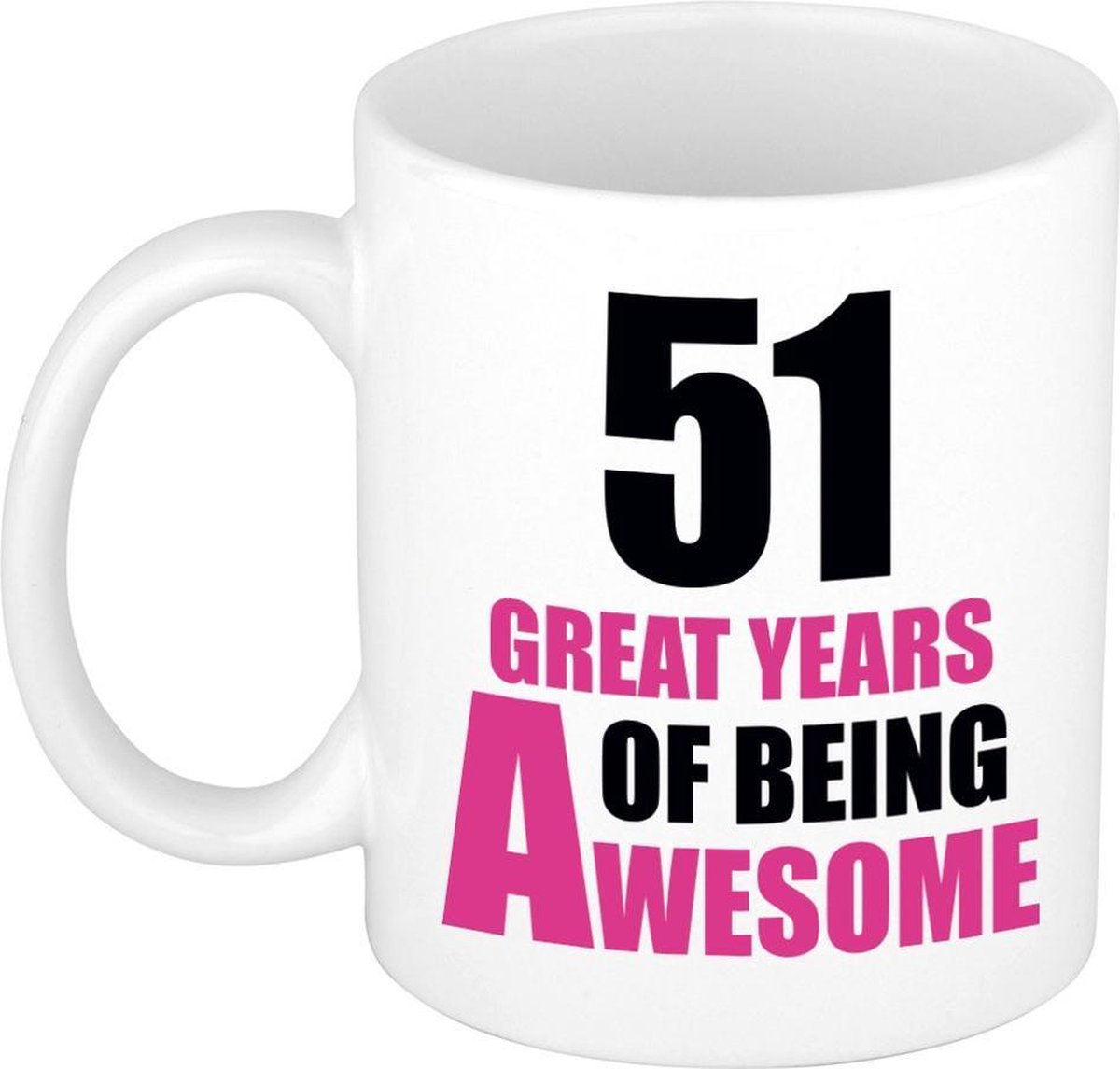 51 great years of being awesome cadeau mok / beker wit en roze