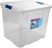 1x Opbergboxen/opbergdozen met deksel 35 liter kunststof transparant/blauw - 42 x 35 x 35 cm - Opbergbakken