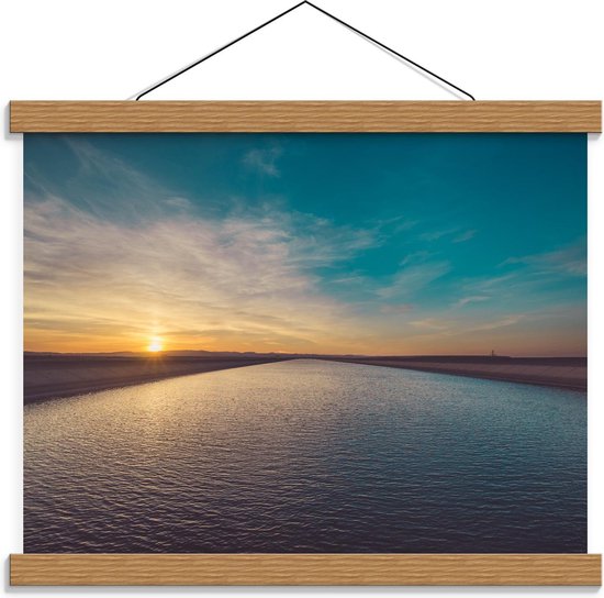 Schoolplaat – Zonsondergang bij Nederlands Meer - 40x30cm Foto op Textielposter (Wanddecoratie op Schoolplaat)
