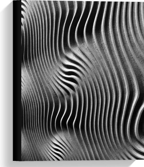Canvas  - Golvende Lijnen (zwart/wit) - 30x40cm Foto op Canvas Schilderij (Wanddecoratie op Canvas)