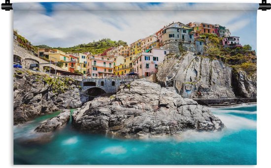 Wandkleed Cinque Terre - Heldere blauwe zee bij Cinque Terre in Italië Wandkleed katoen 180x120 cm - Wandtapijt met foto XXL / Groot formaat!