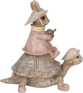 Clayre & Eef Decoratie Konijn 14*8*14 cm Roze Kunststof Decoratief Figuur Paashaas Woonaccessoires