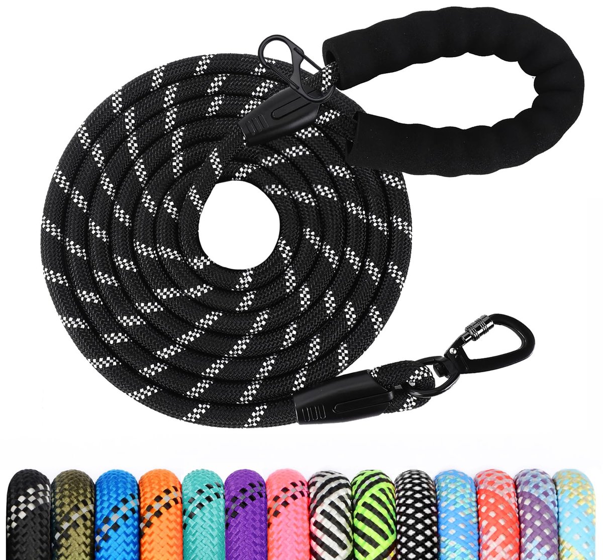 Hondenriem, 1,2 m/1,5 m/2 m/3 m/5 m/10 m/15 m/20 m/30 m, lange riem met gevoerde handgreep, voor kleine, middelgrote - ShopVlot