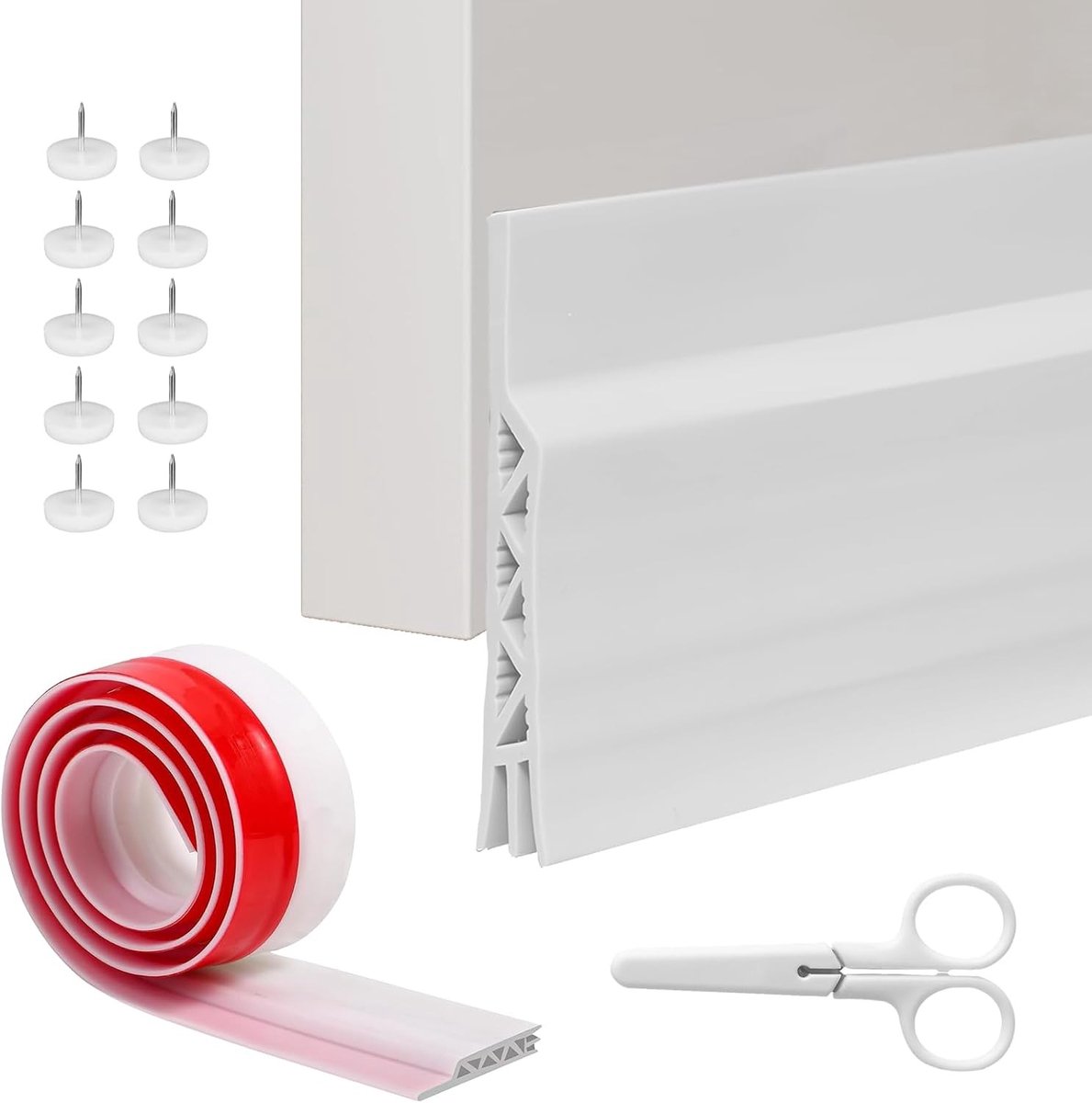 Draught Excluder voor Deuren - Zelfklevende Geluidsisolatie en Isolatie - 2 inch Breed x 78 inch Lang - Wit