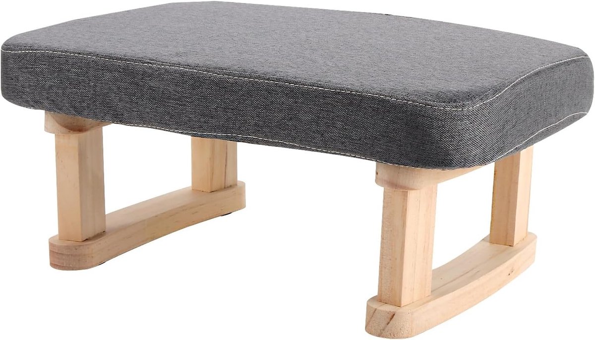 Kleine voetenbank met houten poten en afneembare katoen-vlashoes, ideaal voor woonkamer en slaapkamer, donkergrijs, comfortabel en stijlvol