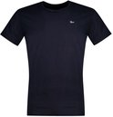 Donkerblauw T-shirt met korte mouwen en logo op de borst.